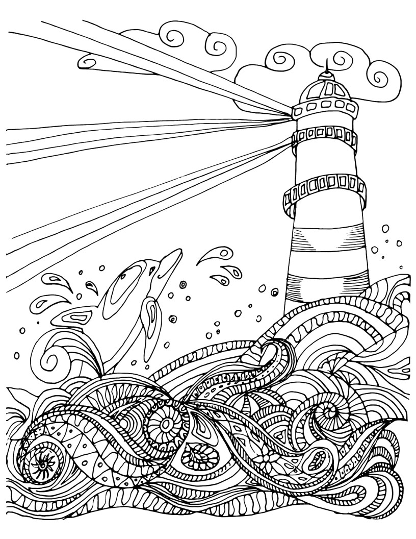 Free Coloring Page: Lighthouse and Whale – Pop and Thistle